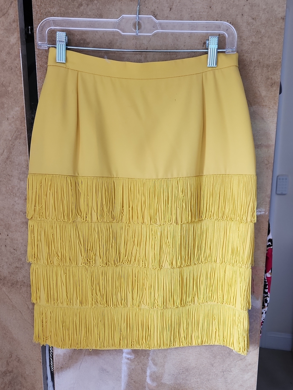 Escada Yellow Fringe Pencil Skirt